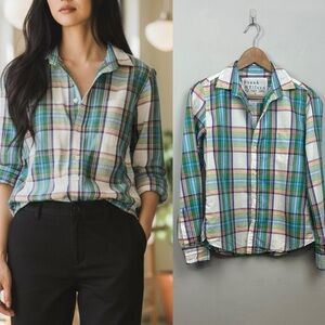Frank and Eileen Barry Irish Linen Cotton Plaid Tailored Button Up Shirt XS